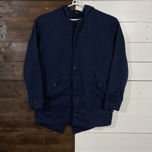 ASOS Fishtail Navy Hooded Coat Jacket Mens Size Medium Field